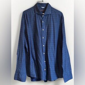 Stenstroms Shirt Mens 2XL Blue Floral  Fitted Body Button Front Long Sleeve Top